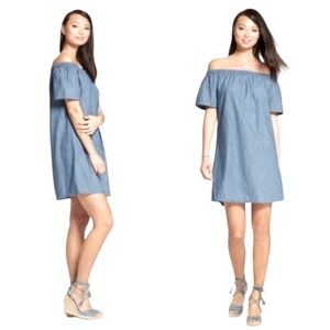 Ever New - Off Shoulder Blue Denim Dress - Size 2 (XS)